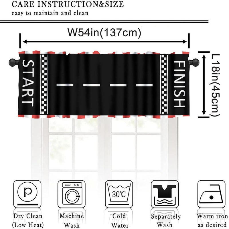 YSWOW Teens Racing Valance Curtain Black White Grid Race Car Track Art Printed Window Drapes for Teens Kids Bedroom Decor W54xL18in Fabric 1 Panel - Image 3